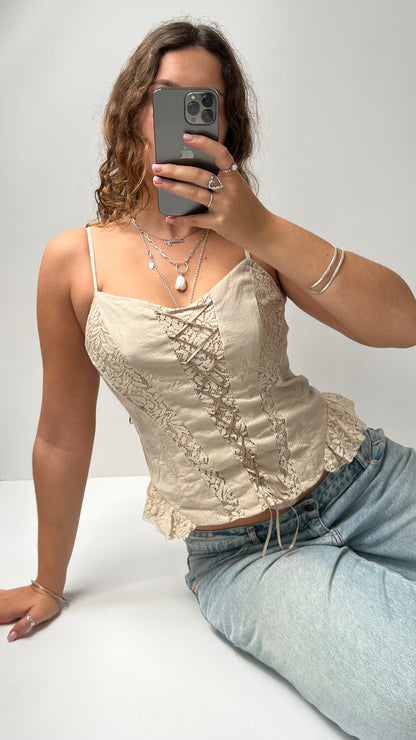 00s beige lace corset cami- size M