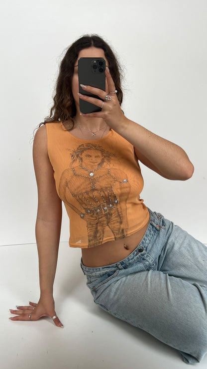 00s mesh graphic tank top- size S