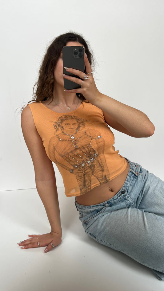 00s mesh graphic tank top- size S