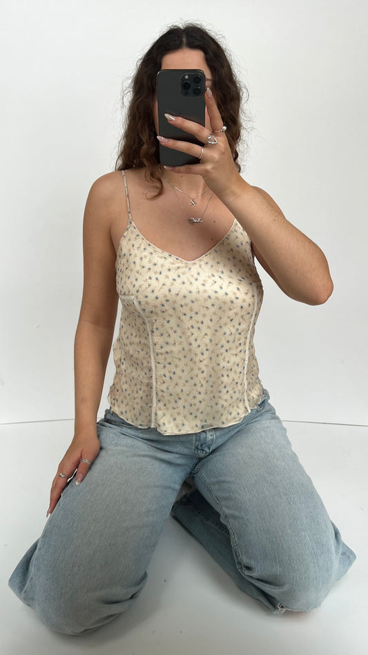 00s cream silk floral cami- size M