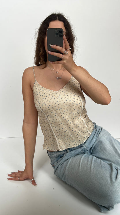 00s cream silk floral cami- size M