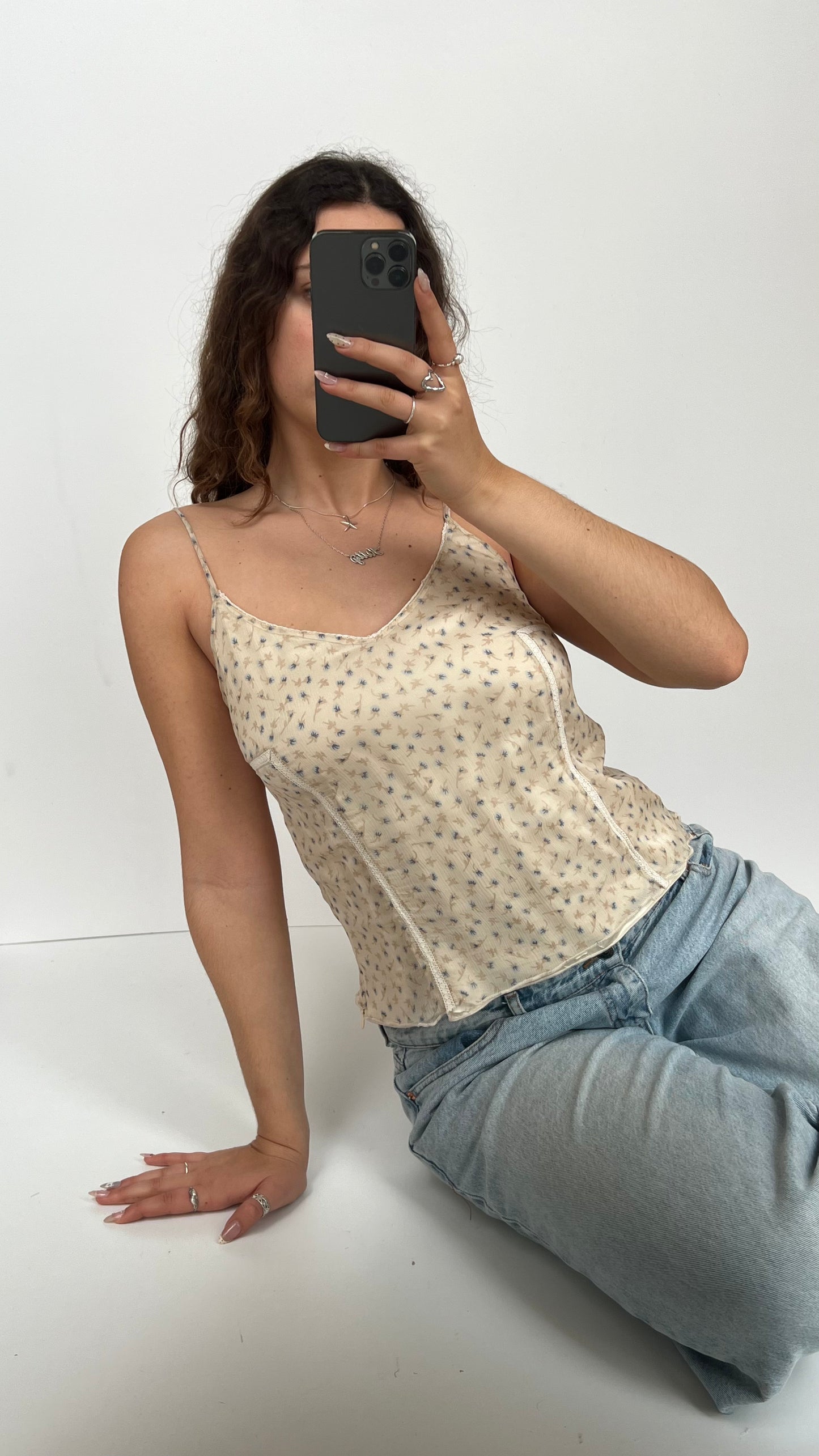 00s cream silk floral cami- size M