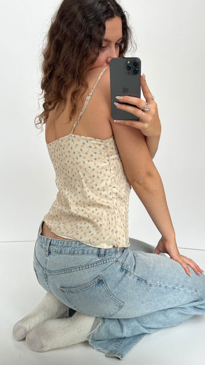 00s cream silk floral cami- size M