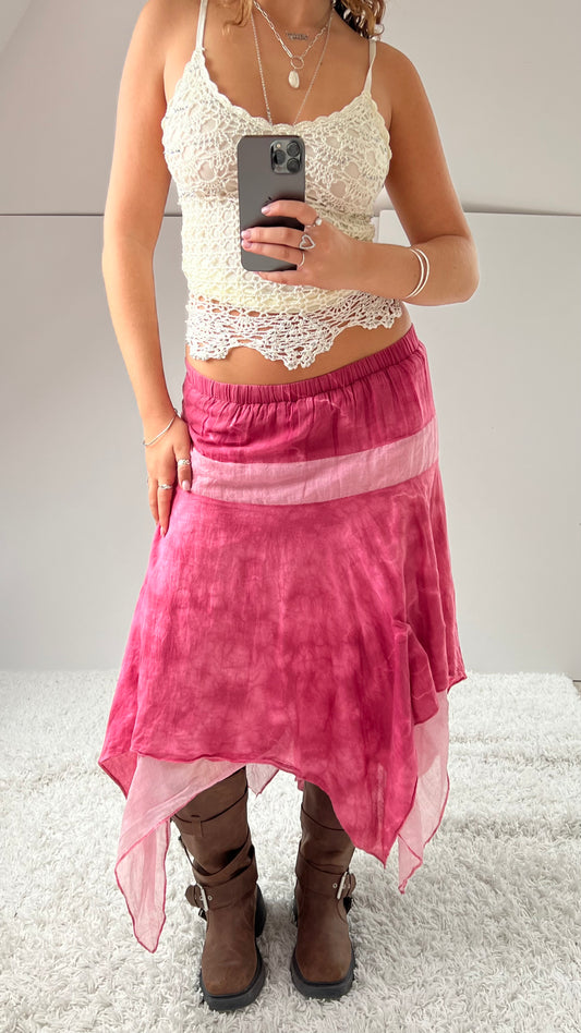 00s pink mesh midi skirt- size S