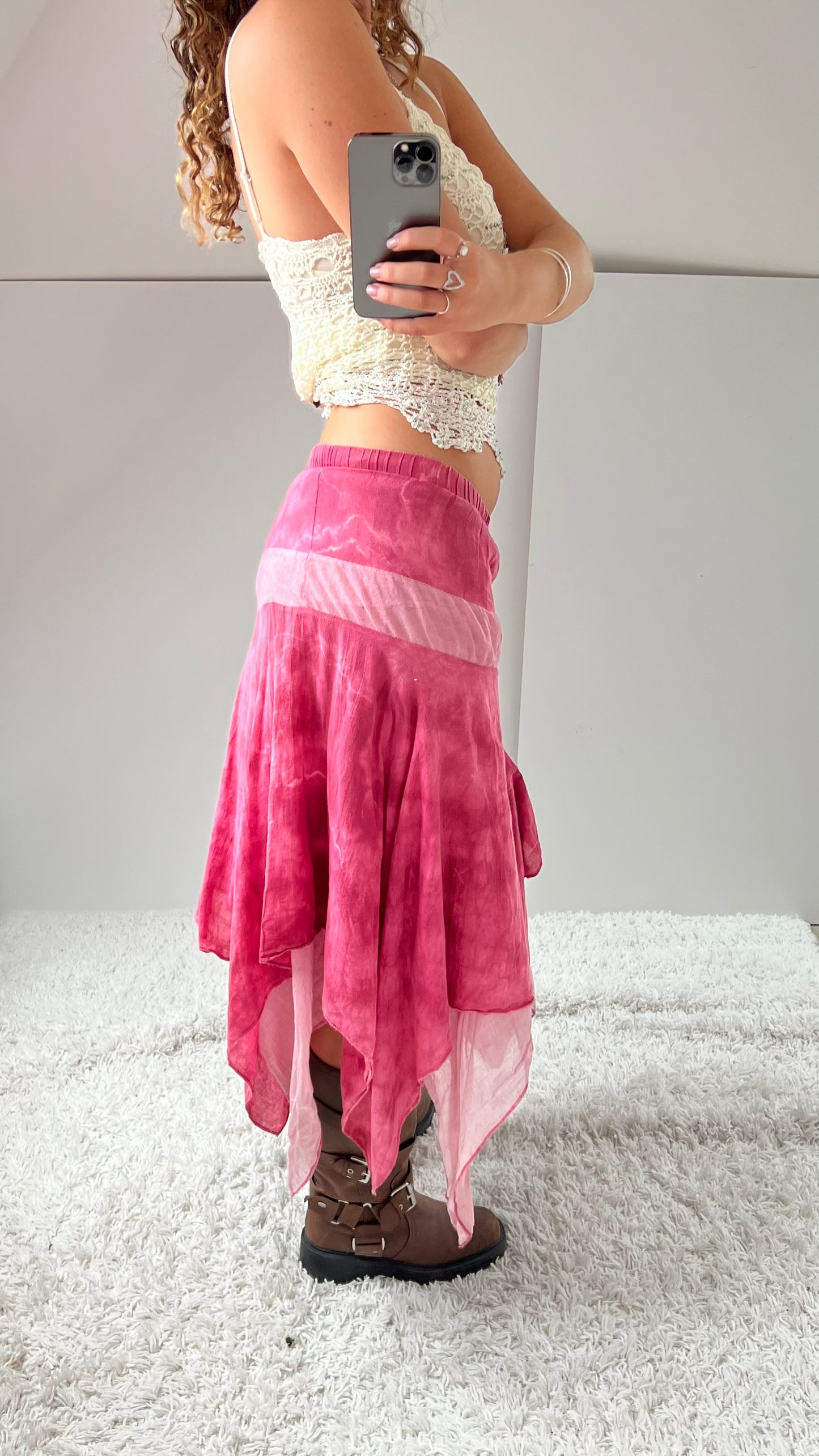 00s pink mesh midi skirt- size S