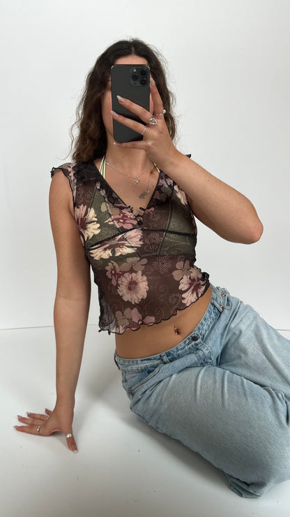 00s brown floral silk cami- size XS