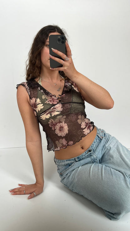 00s brown floral silk cami- size XS
