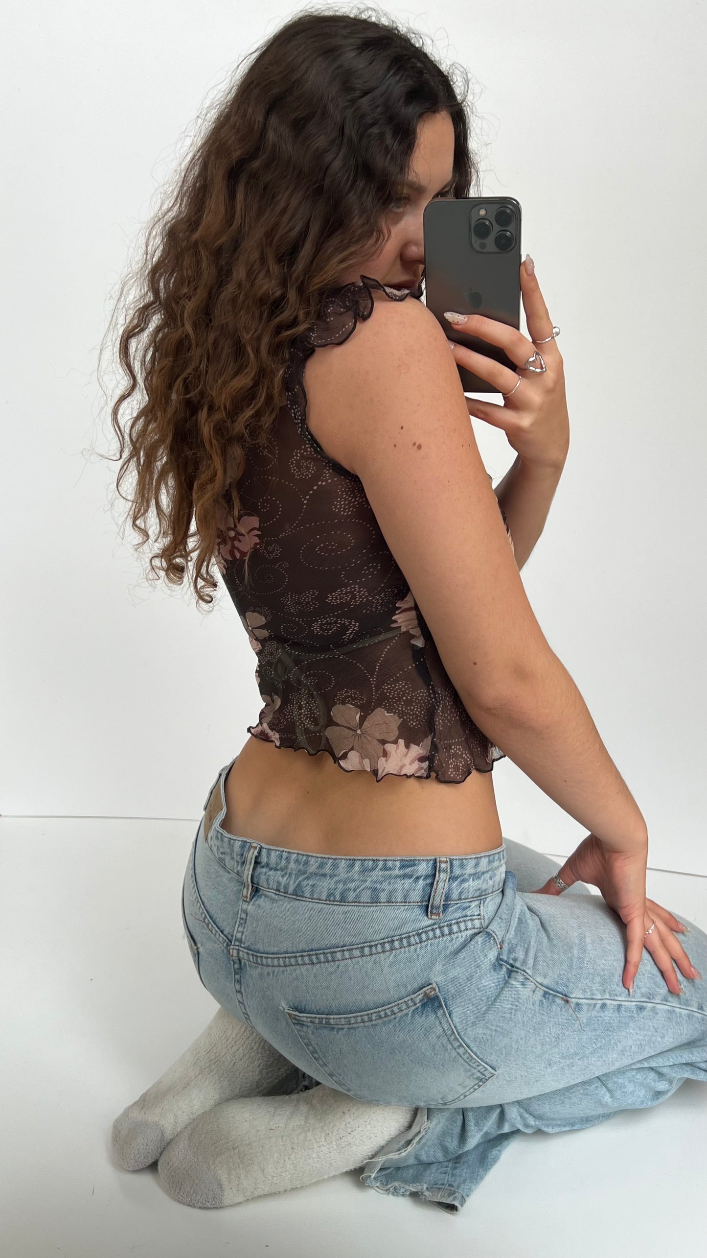 00s brown floral silk cami- size XS