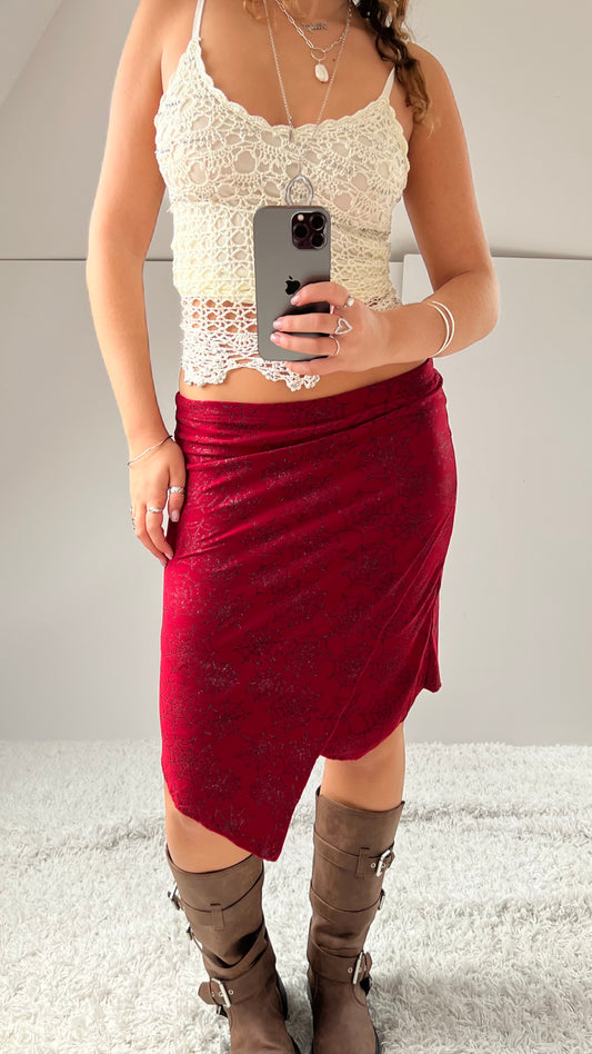 00s red glitter web midi skirt- size M