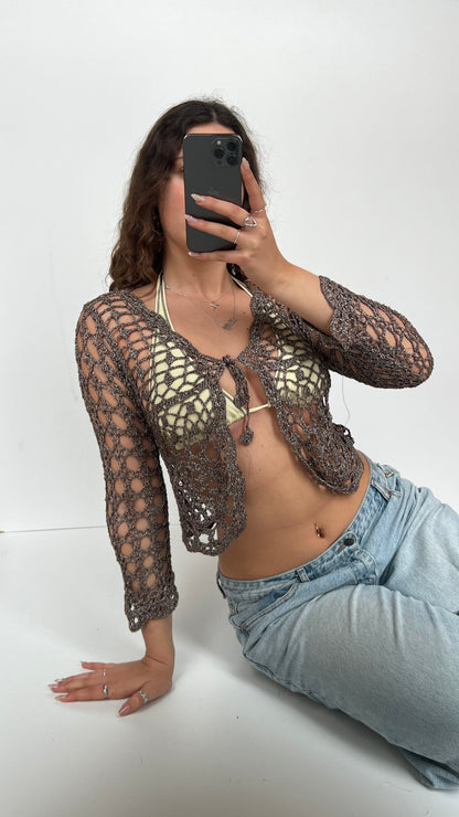 00s brown crochet cardigan- size M