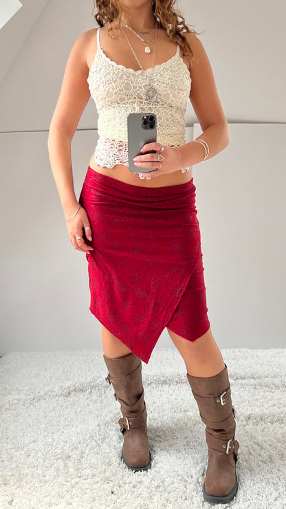 00s red glitter web midi skirt- size M