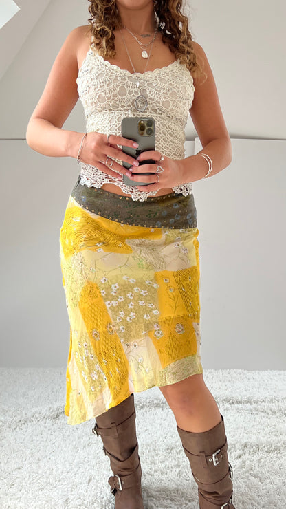 00s yellow mesh midi skirt- size M