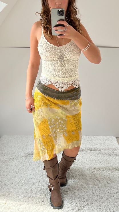 00s yellow mesh midi skirt- size M