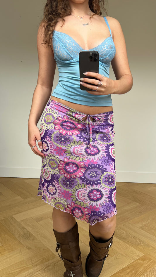 00s purple floral midi skirt- size M
