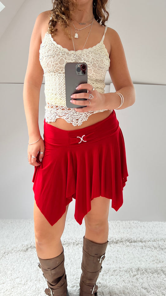 00s red slinky mini skirt- size S/M