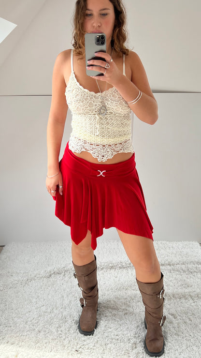 00s red slinky mini skirt- size S/M