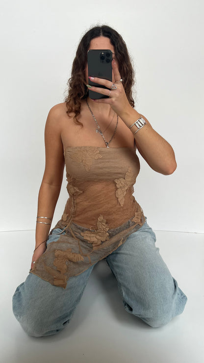 00s brown mesh butterfly top- size M