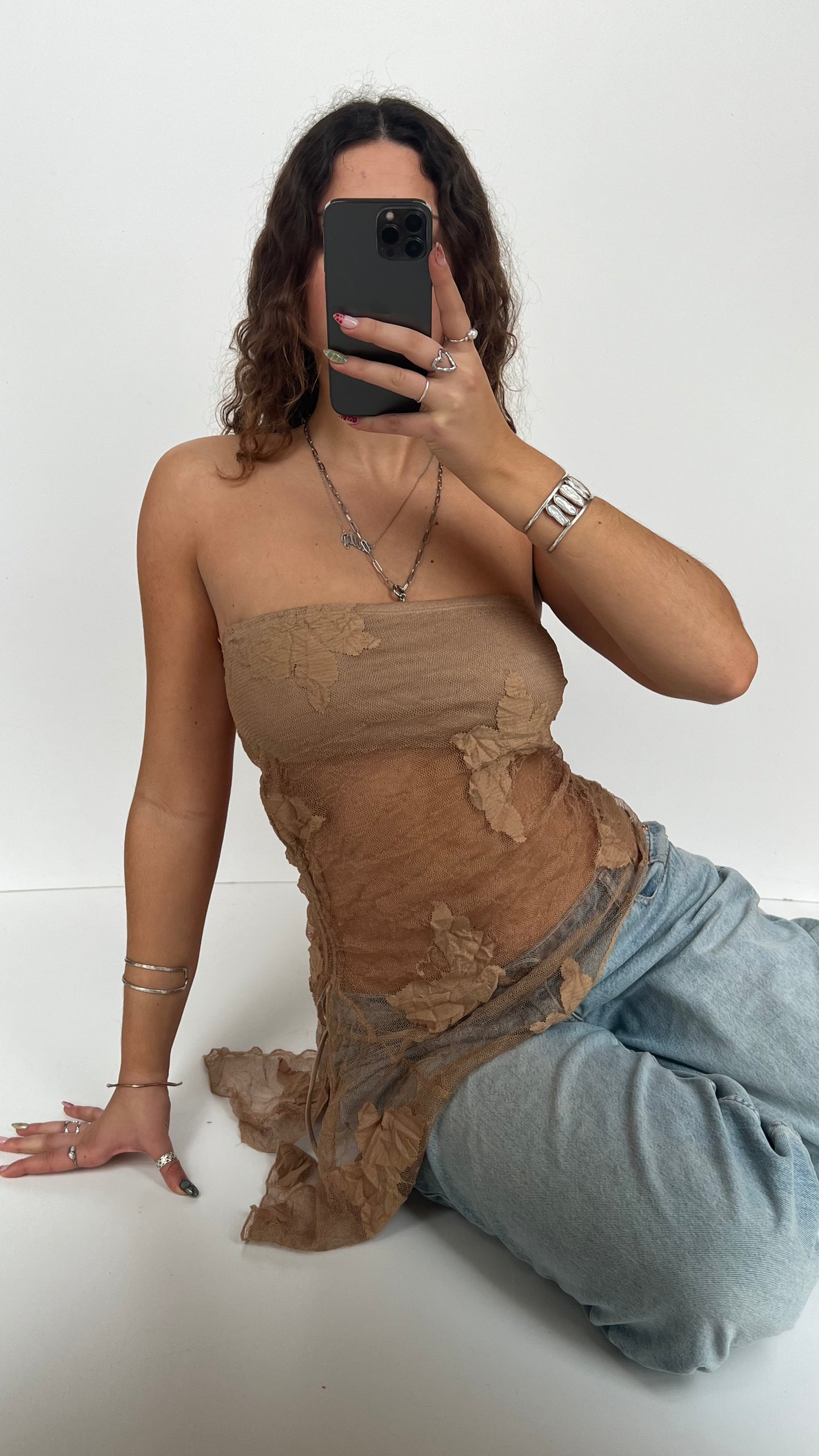 00s brown mesh butterfly top- size M