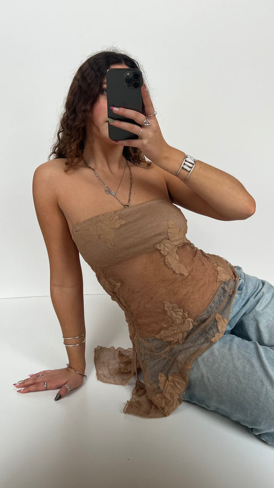 00s brown mesh butterfly top- size M