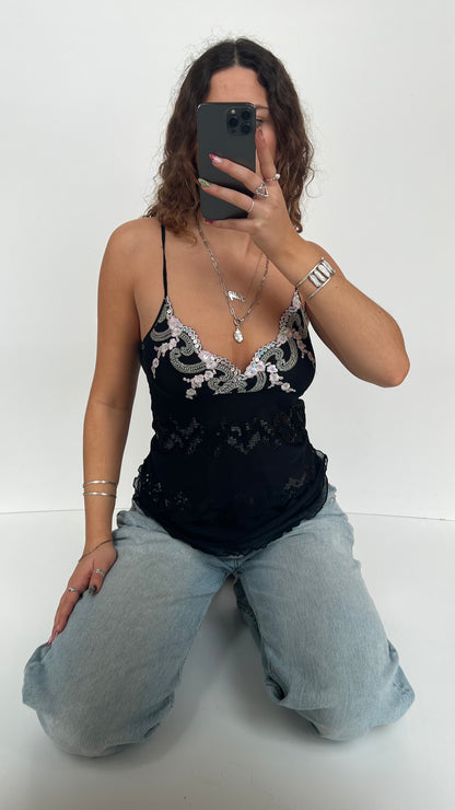 00s black mesh sequin cami- size M