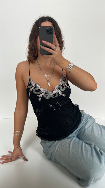 00s black mesh sequin cami- size M
