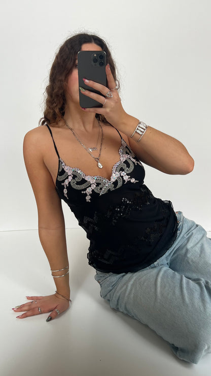 00s black mesh sequin cami- size M