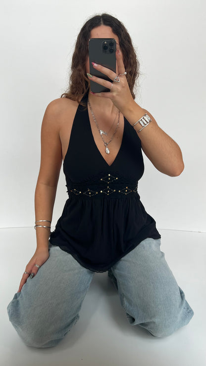 00s black mesh halter cami- size M