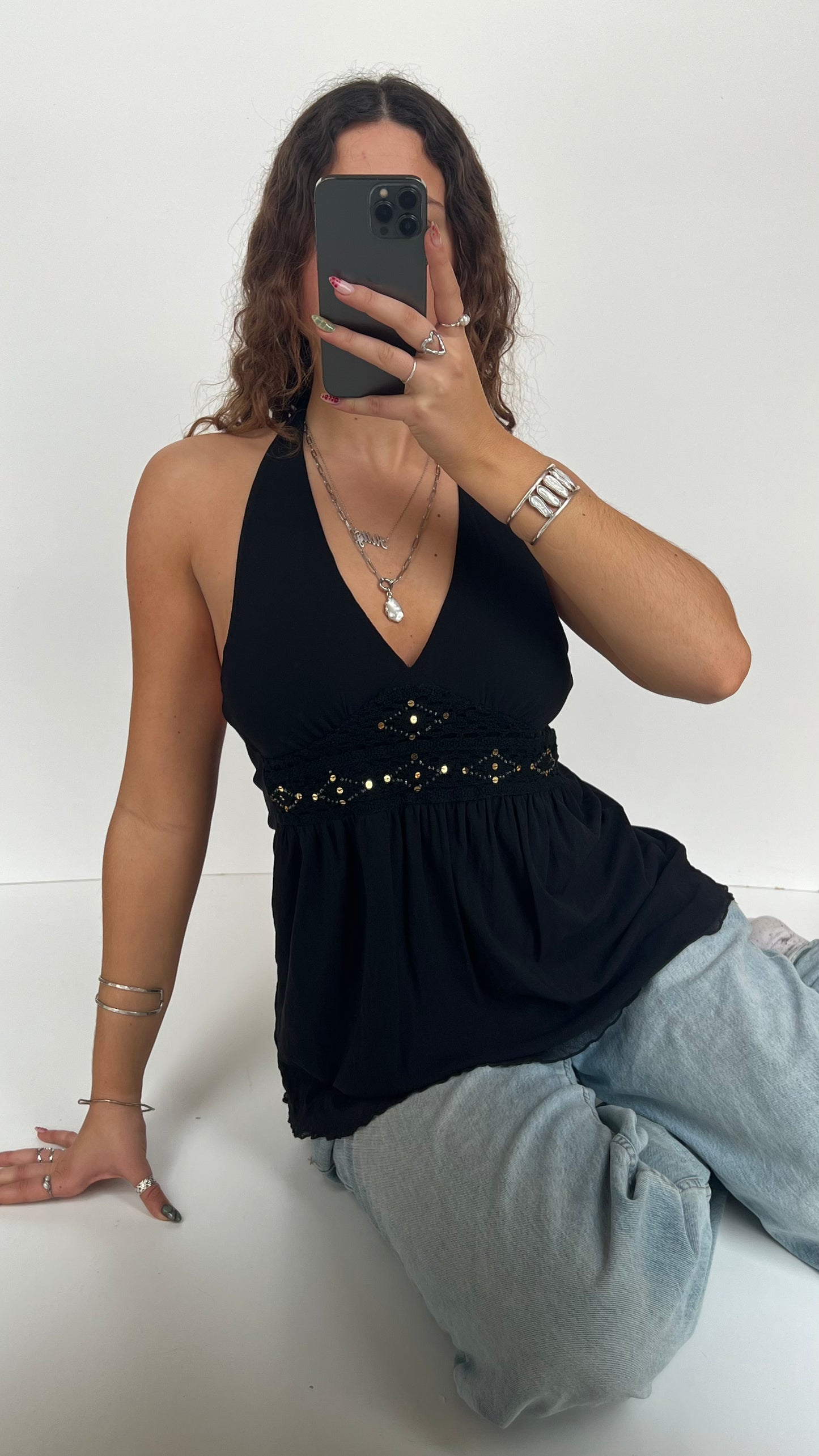 00s black mesh halter cami- size M