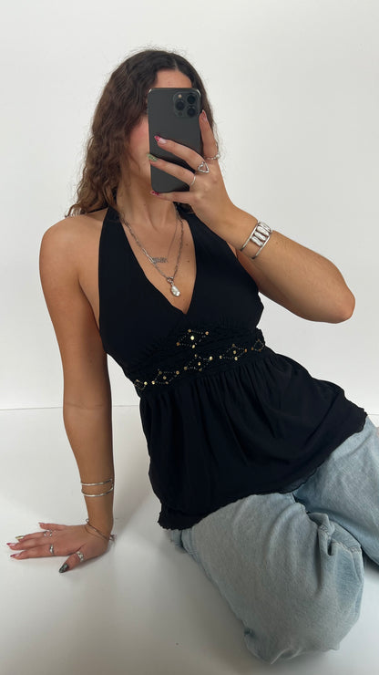 00s black mesh halter cami- size M