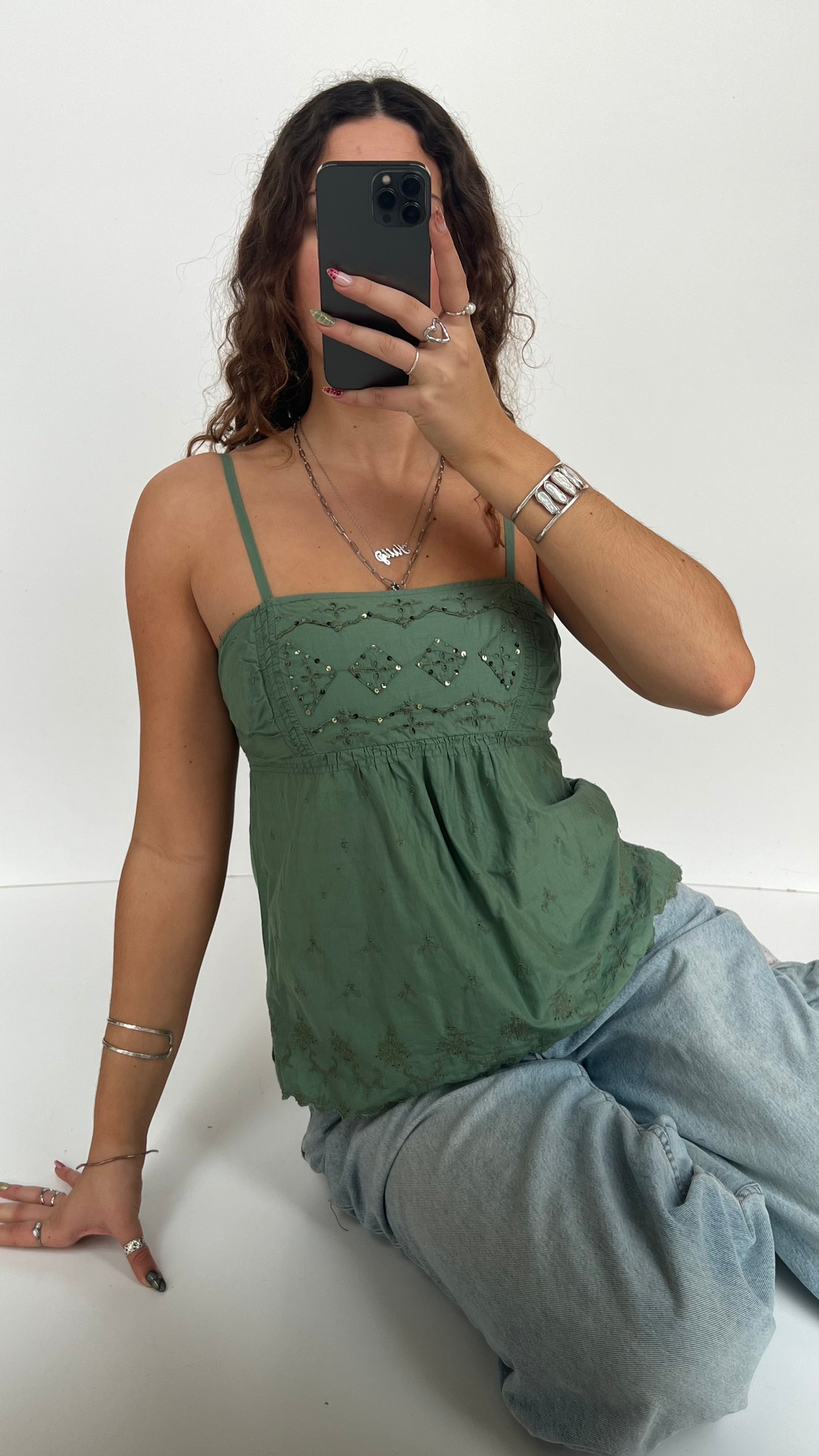 00s green sequin cami- size M