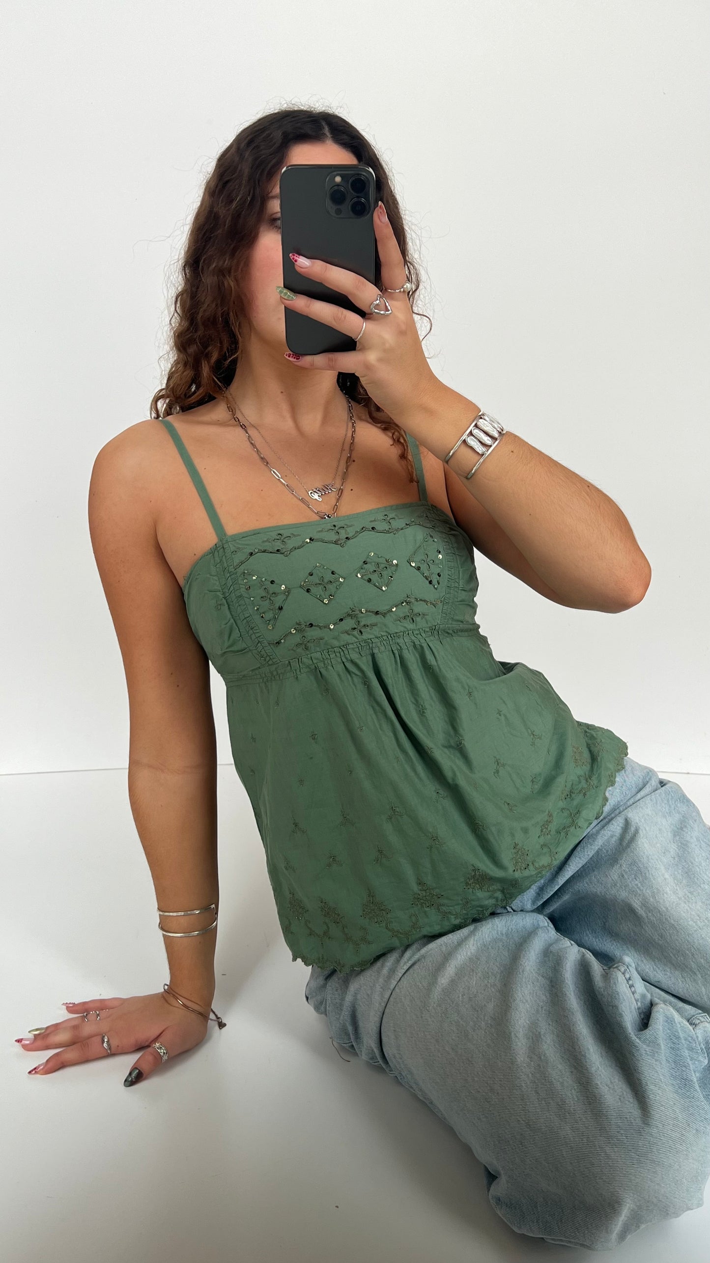 00s green sequin cami- size M
