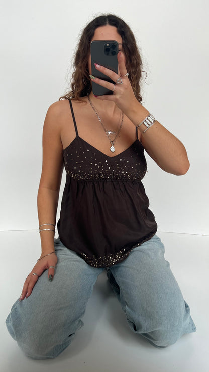 00s brown silk sequin cami- size M