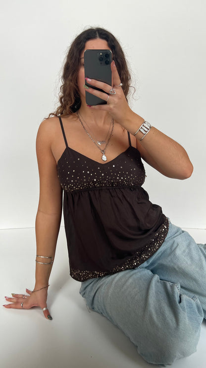 00s brown silk sequin cami- size M