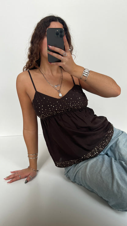 00s brown silk sequin cami- size M