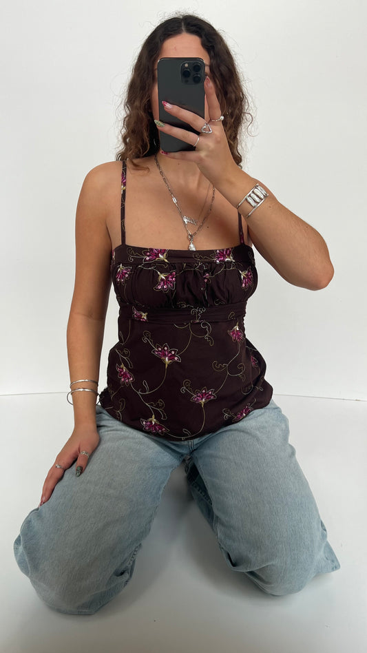 00s brown pink floral cami- size L