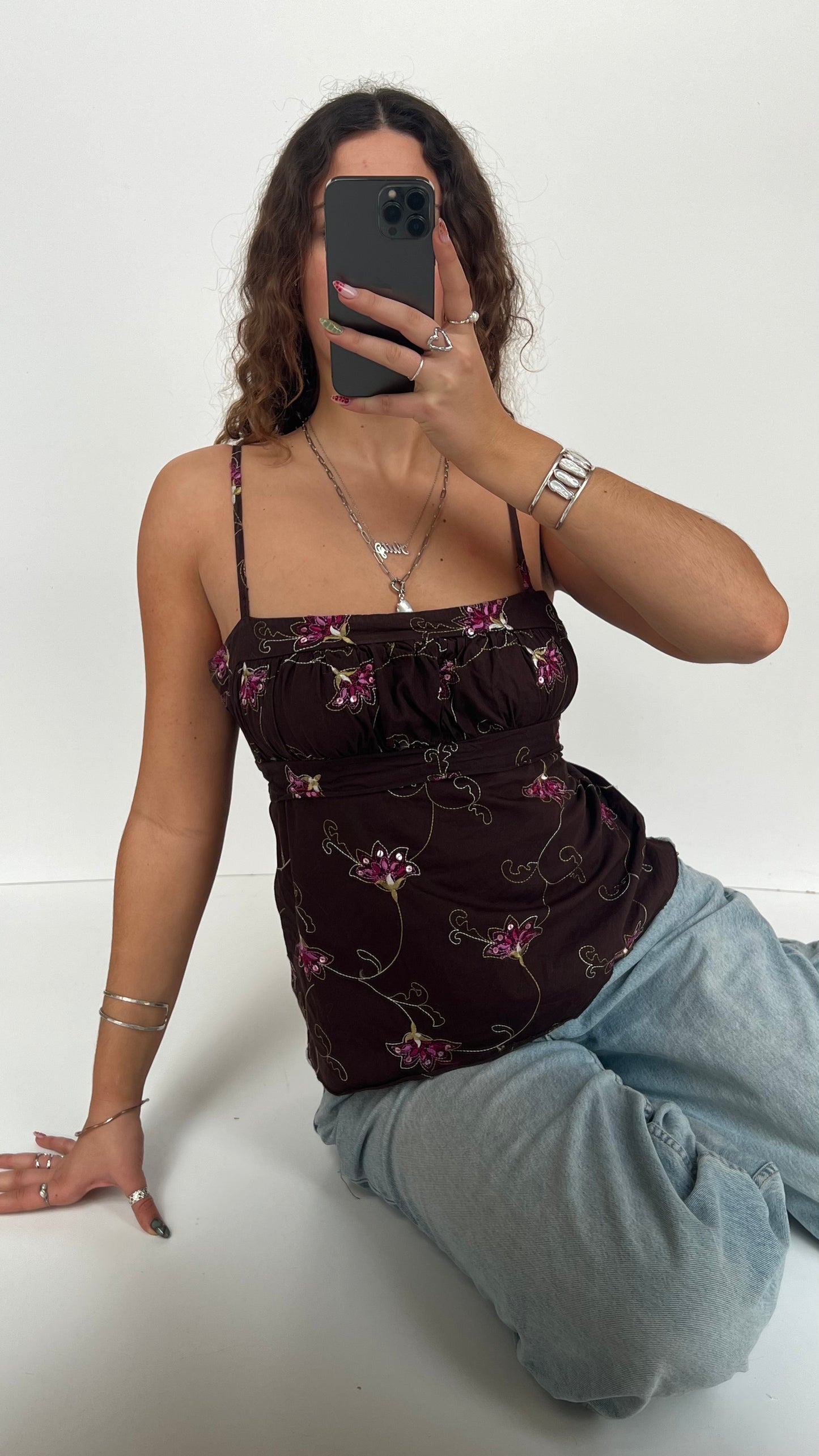 00s brown pink floral cami- size L