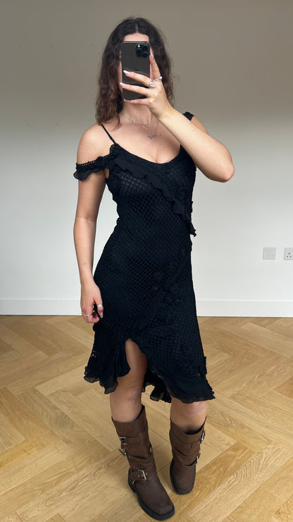00s black crochet midi dress- size S