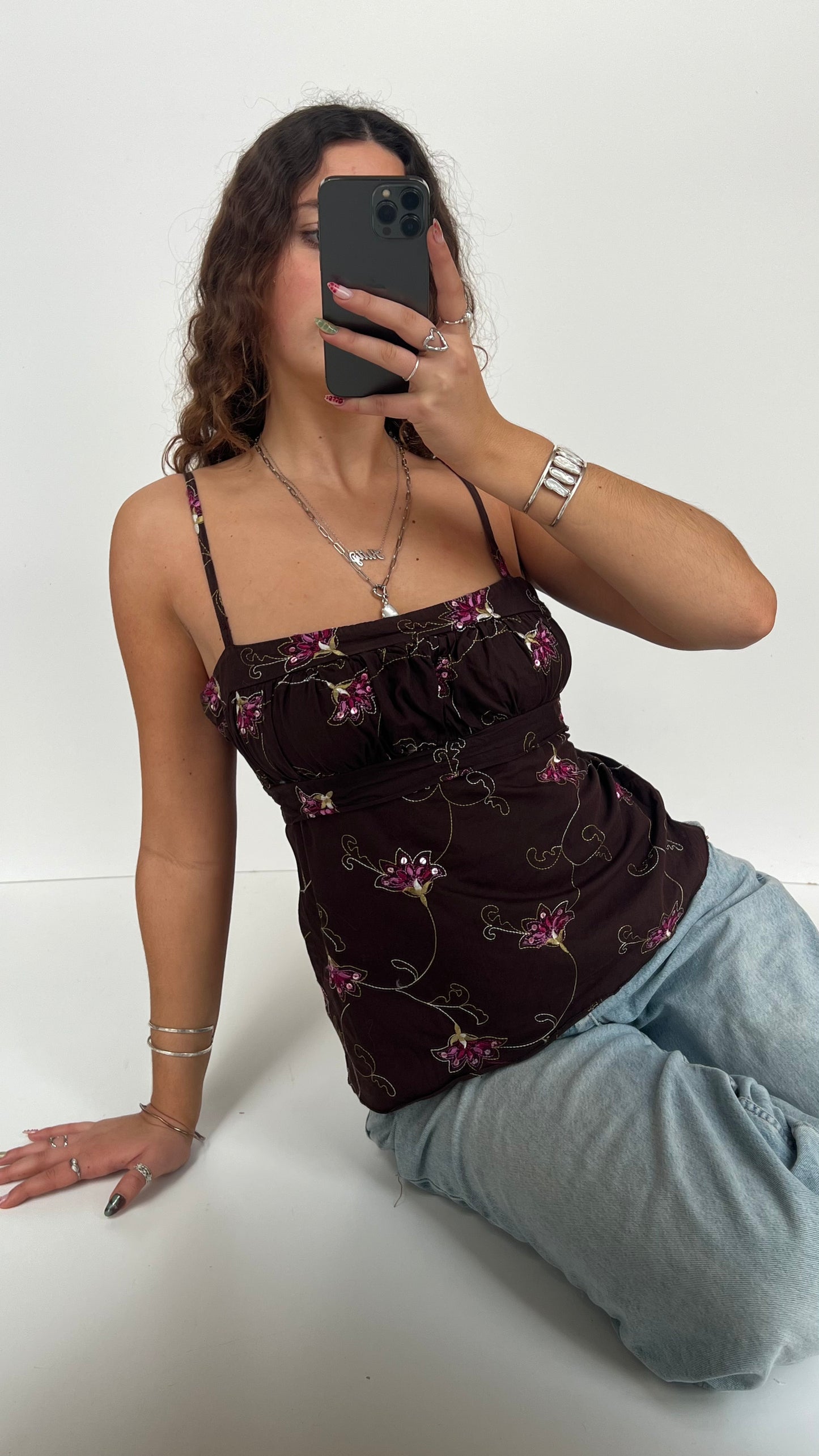 00s brown pink floral cami- size L