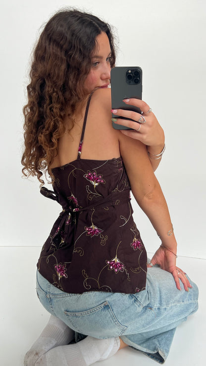 00s brown pink floral cami- size L