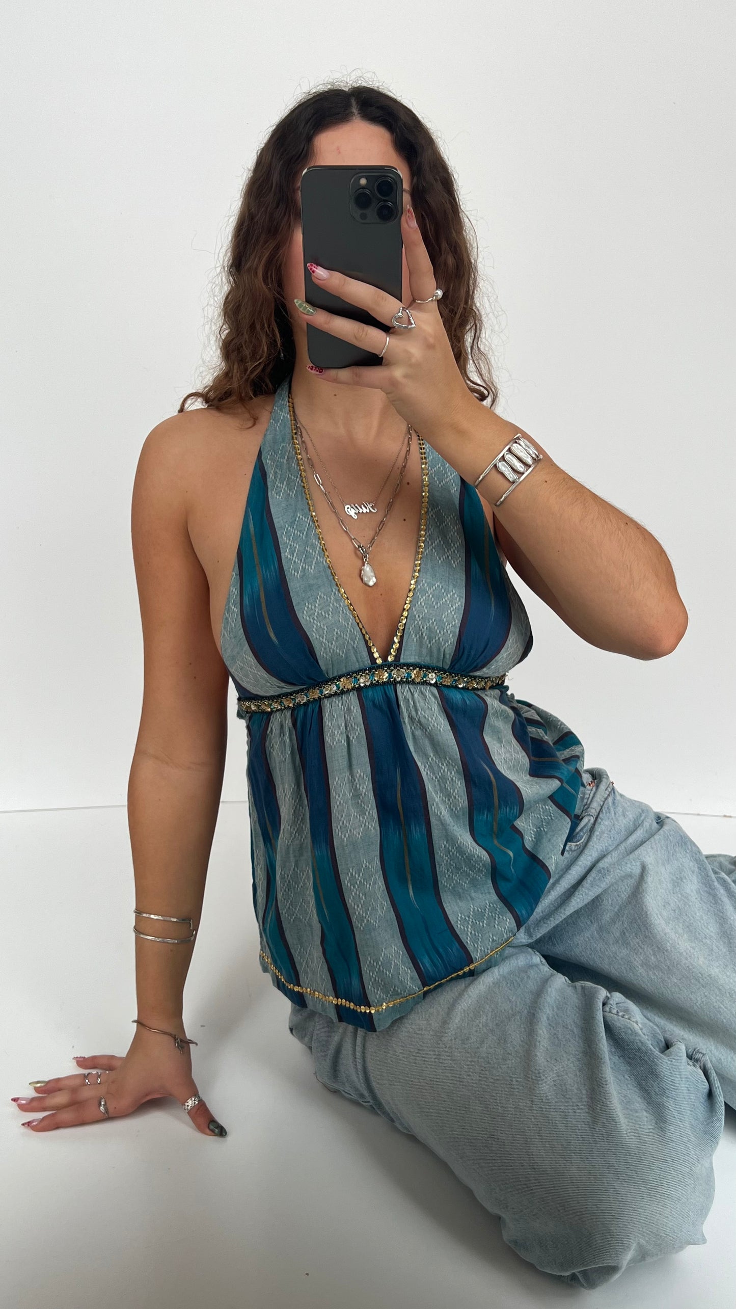 00s blue sequin halter cami- size XS