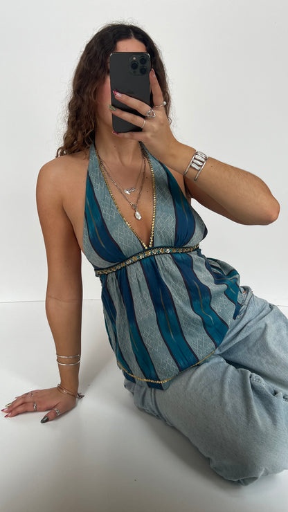 00s blue sequin halter cami- size XS