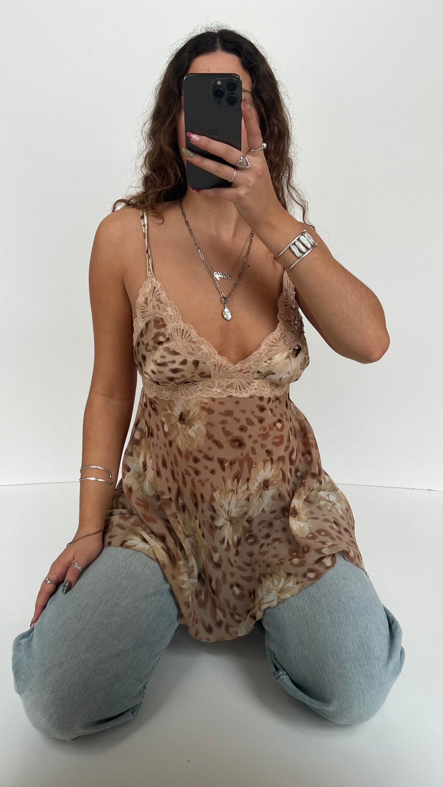 00s brown floral mesh cami- size M