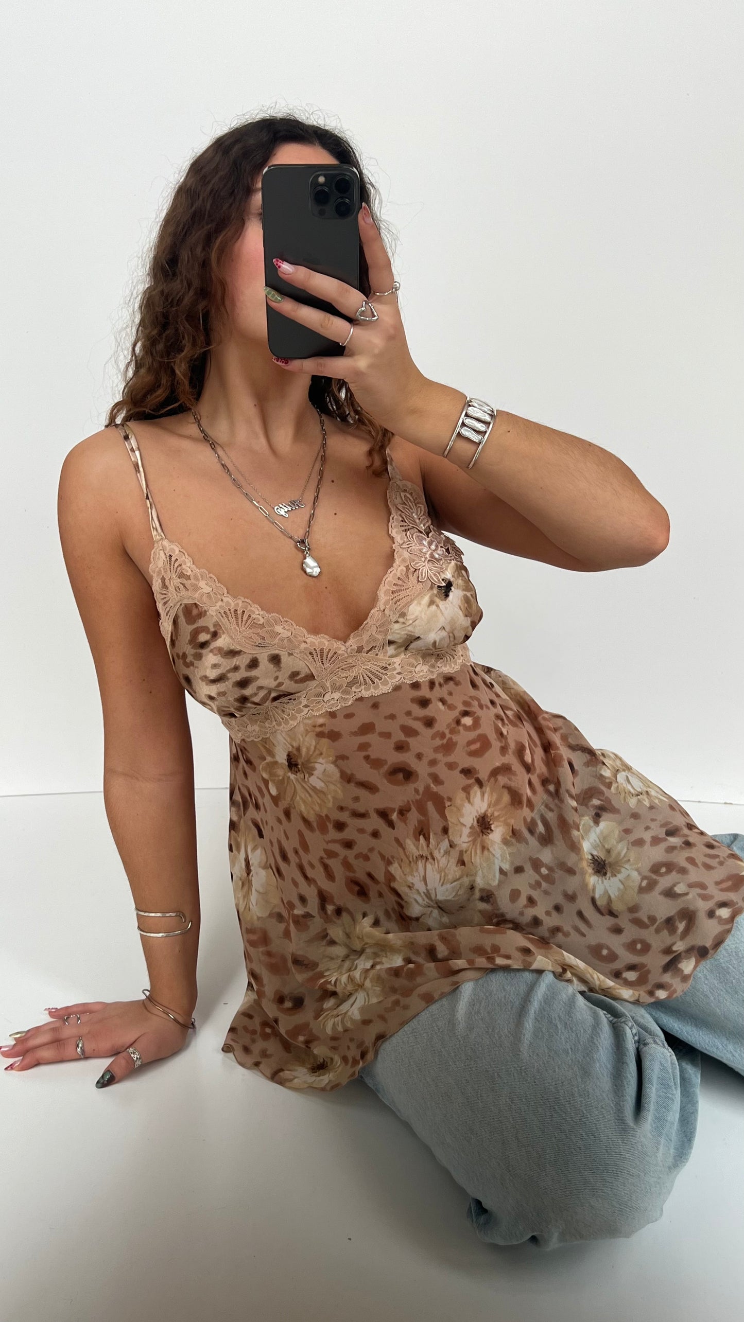 00s brown floral mesh cami- size M