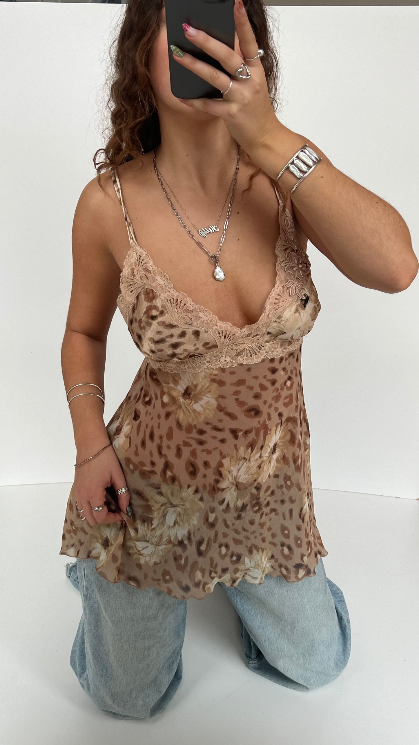 00s brown floral mesh cami- size M