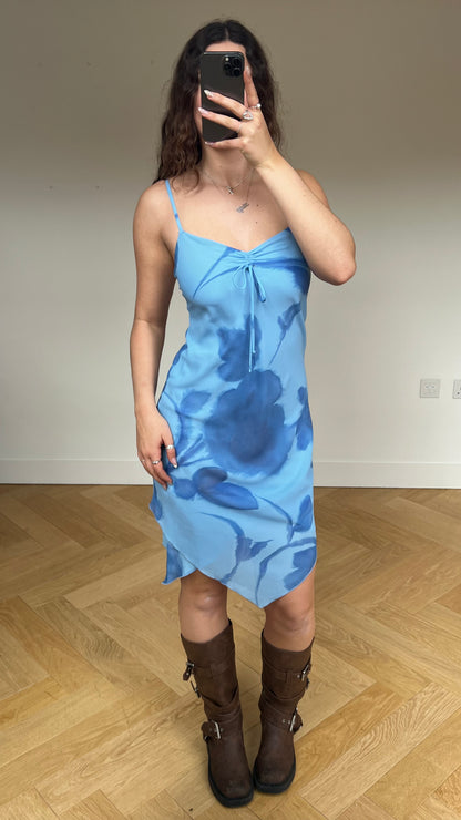 00s blue floral midi dress- size S/M