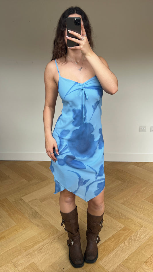 00s blue floral midi dress- size S/M