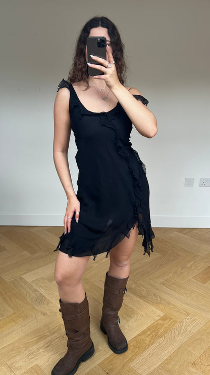 00s black silk midi dress- size S