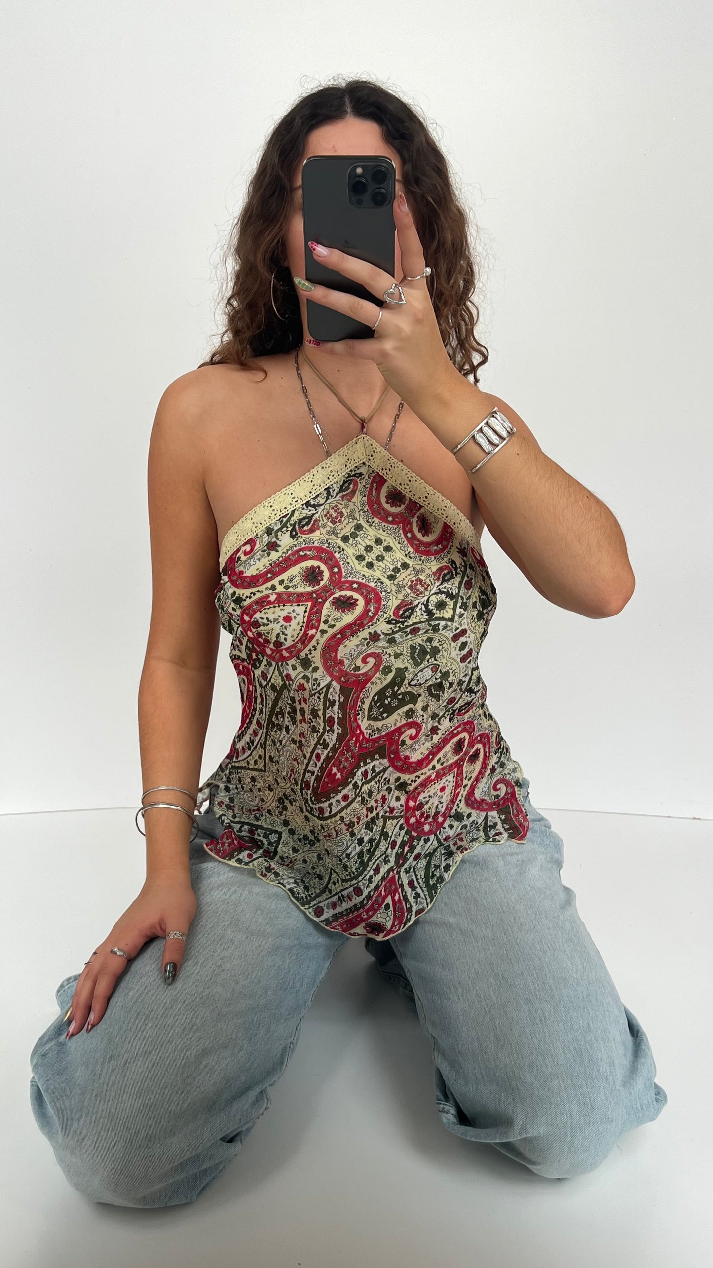 00s green red halter cami- size M