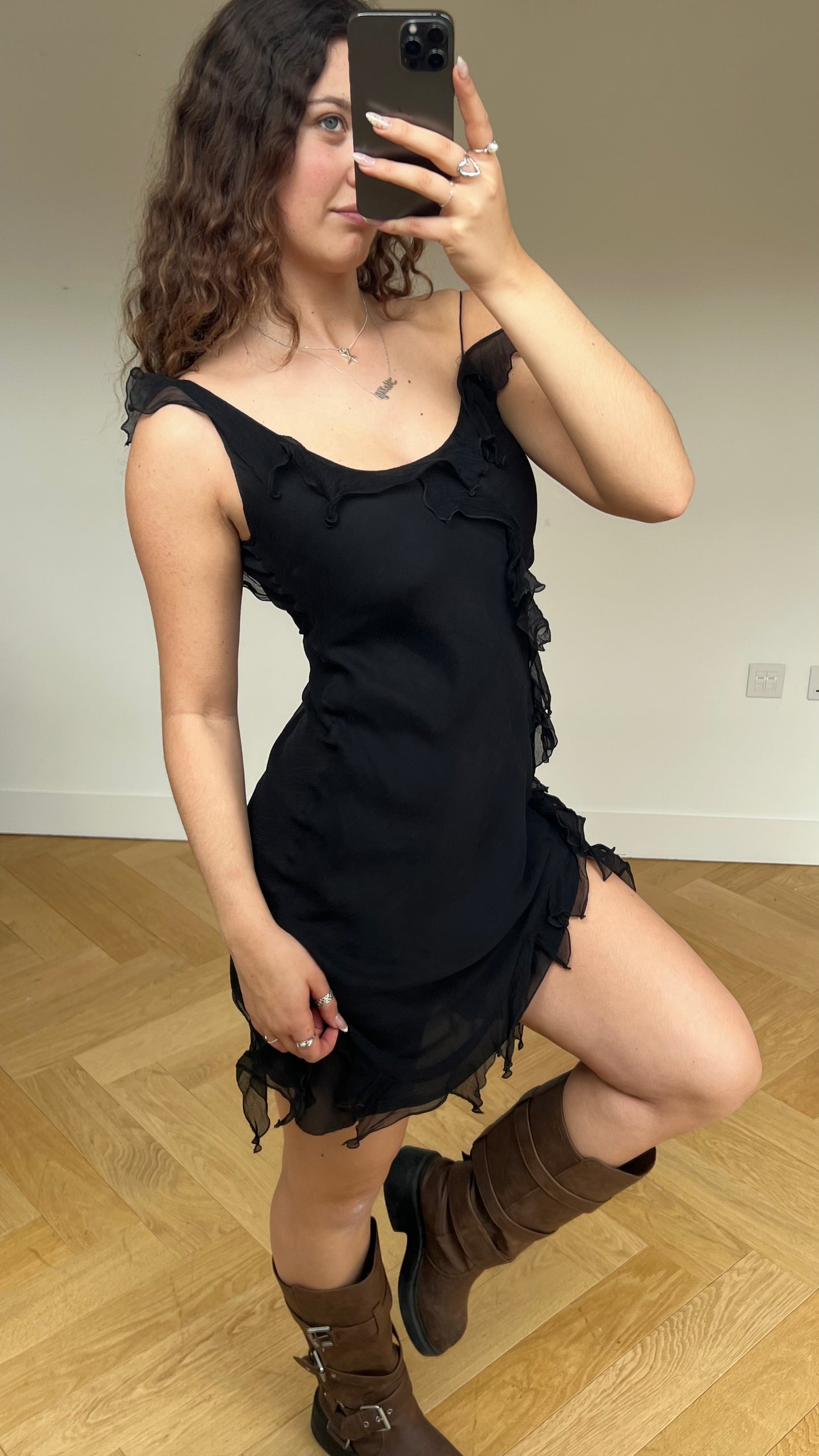 00s black silk midi dress- size S