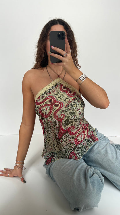 00s green red halter cami- size M